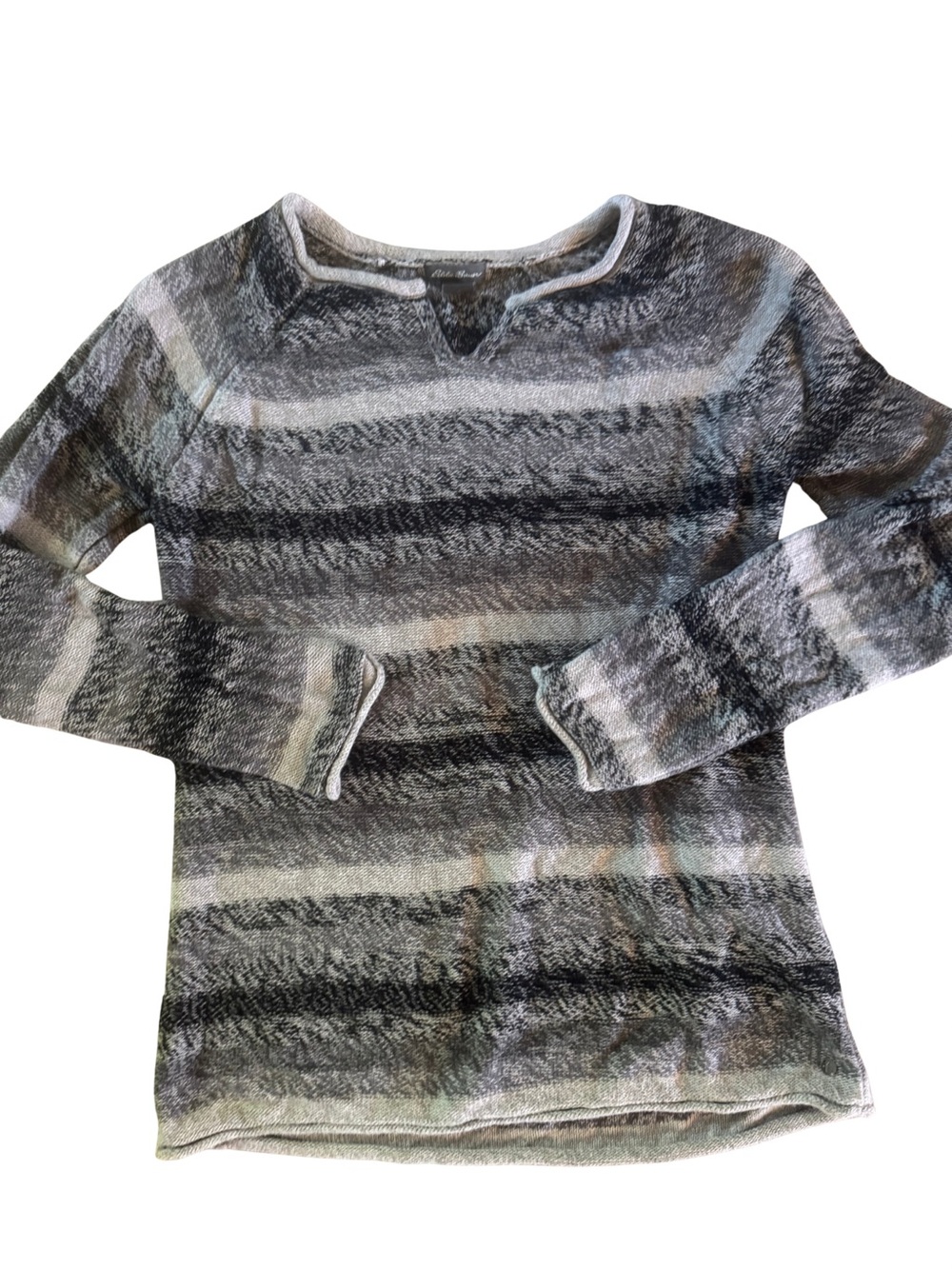 Eddie Bauer Gray & Black Striped Crewneck Sweater